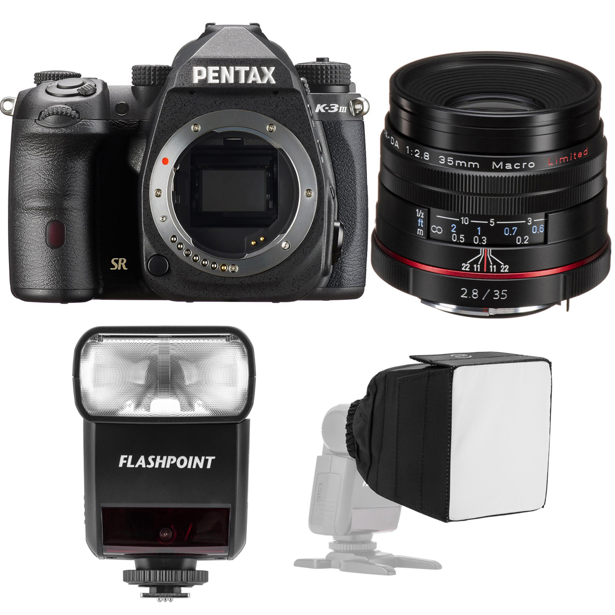 

Pentax K-3 Mark III APS-C DSLR Camera with 35mm Macro Lens, Black, Flash Kit