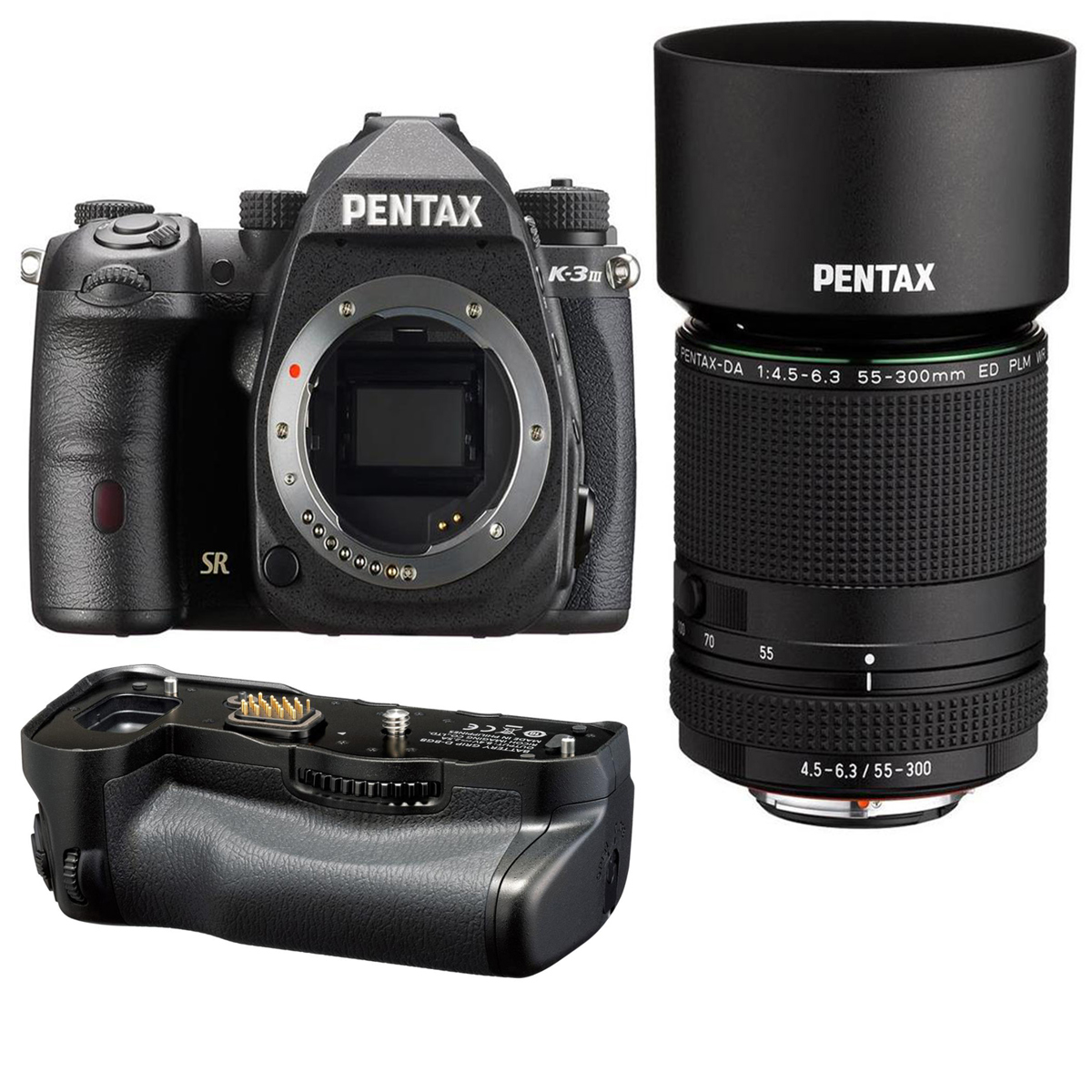 

Pentax K-3 Mark III DSLR Camera Black with 55-300mm Lens with Battery Grip