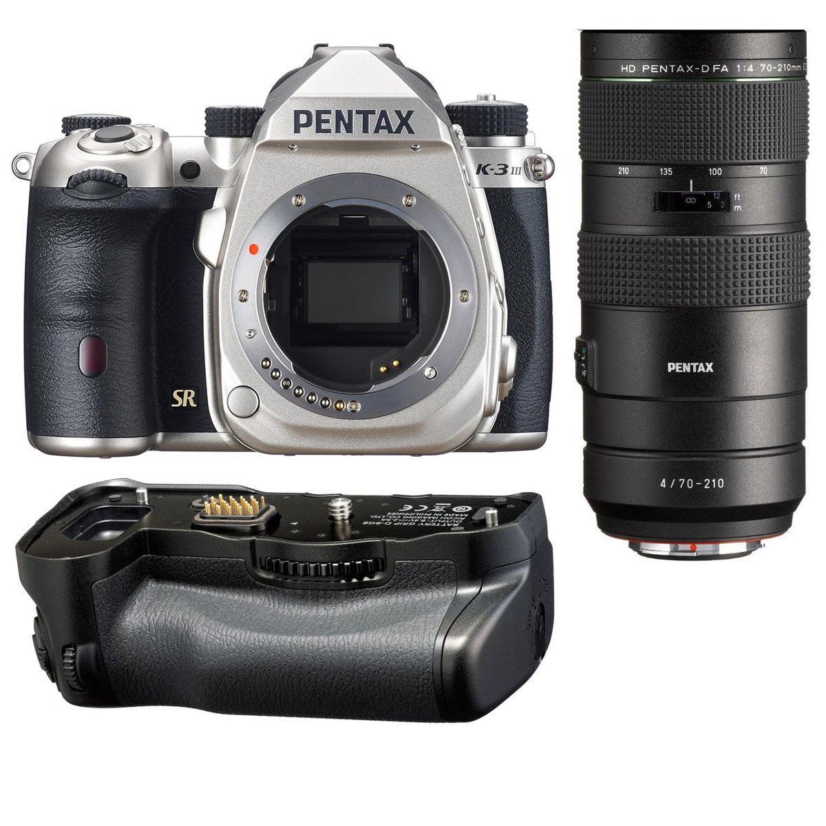 

Pentax K-3 Mark III DSLR Camera, Silver with 70-210mm Lens, Battery Grip