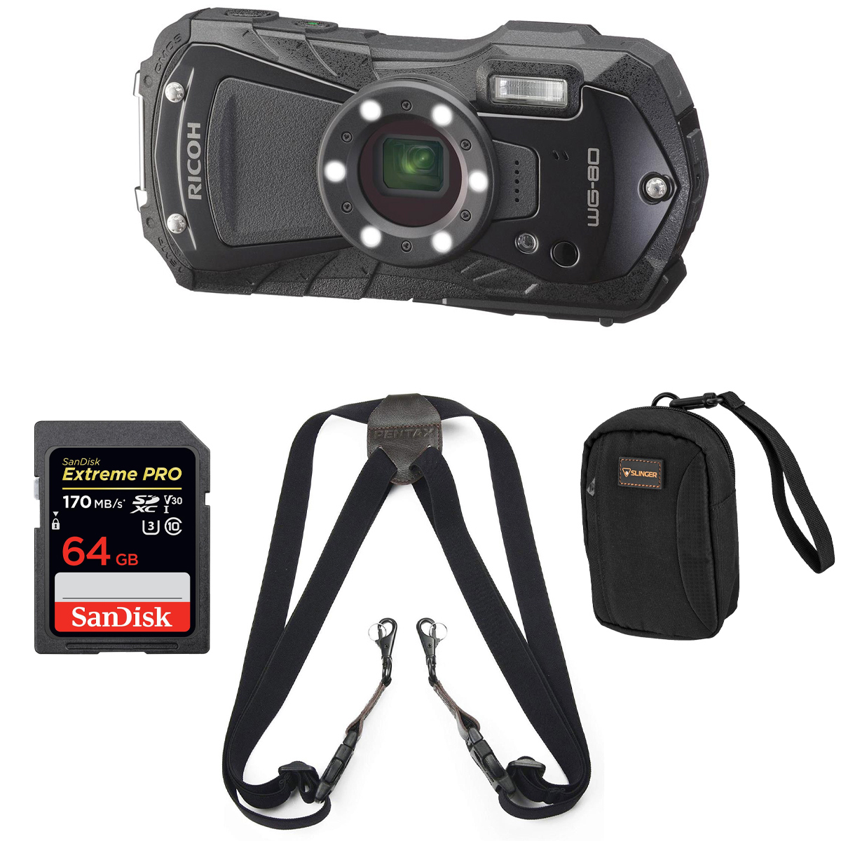 

Ricoh WG-80 Waterproof Digital Camera, Black with Accessories Kit