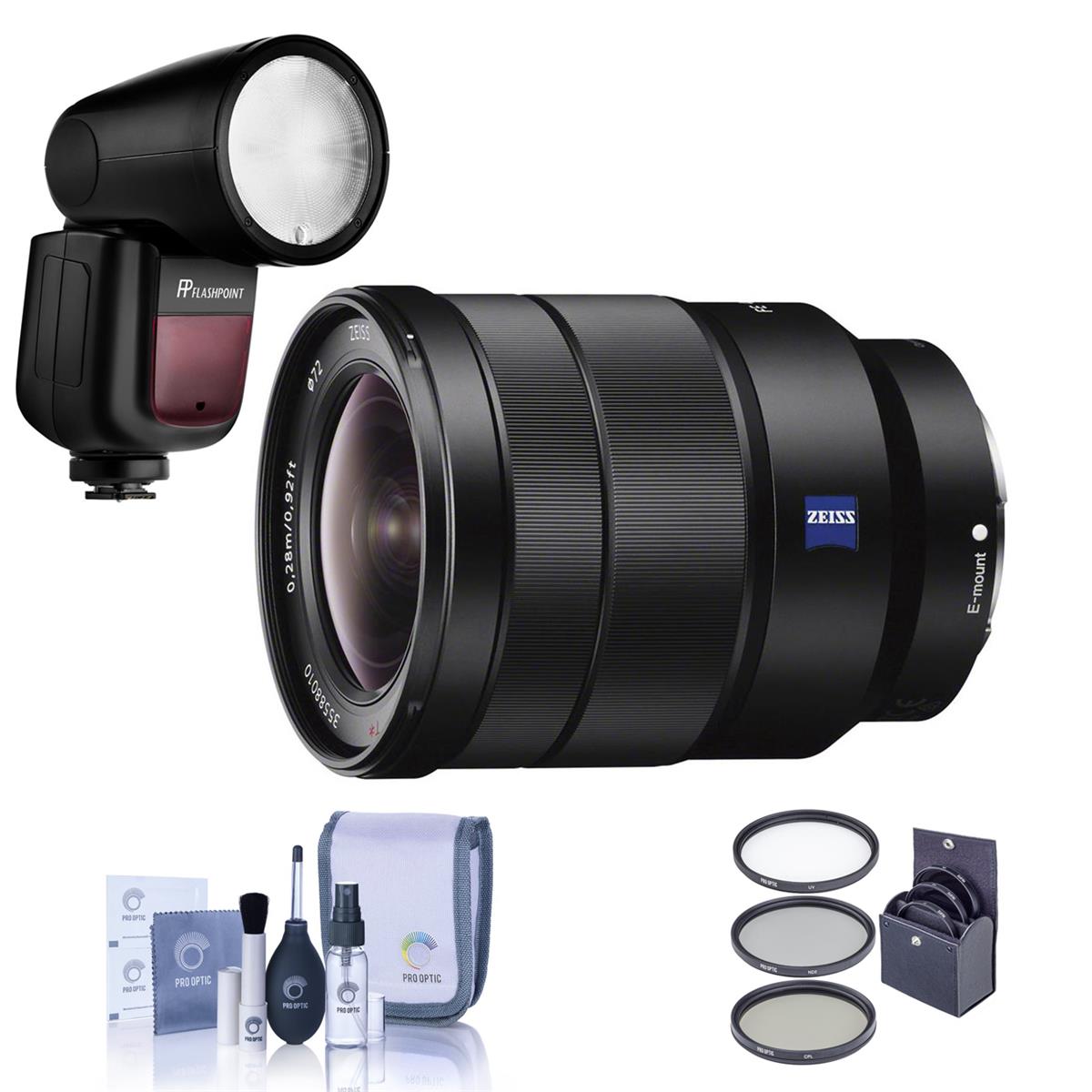 Sony Vario-Tessar T* FE 16-35mm f/4 ZA OSS Lens for Sony E w/Zoom Li-on X Flash -  SEL1635Z FL