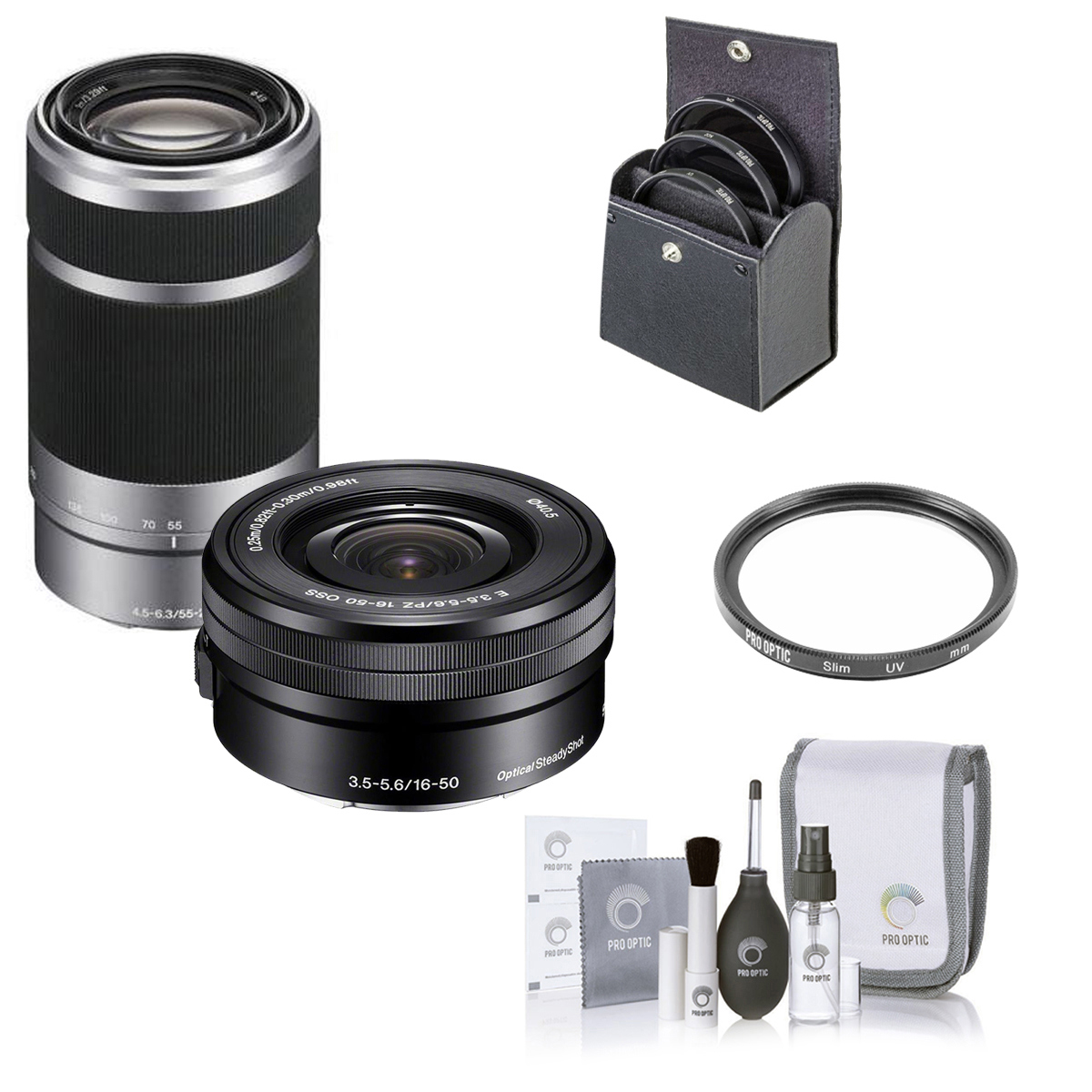 

Sony E PZ 16-50mm f/3.5-5.6, 55-210mm f/4.5-6.3 Lens for Sony E,Silver w/Acc Kit