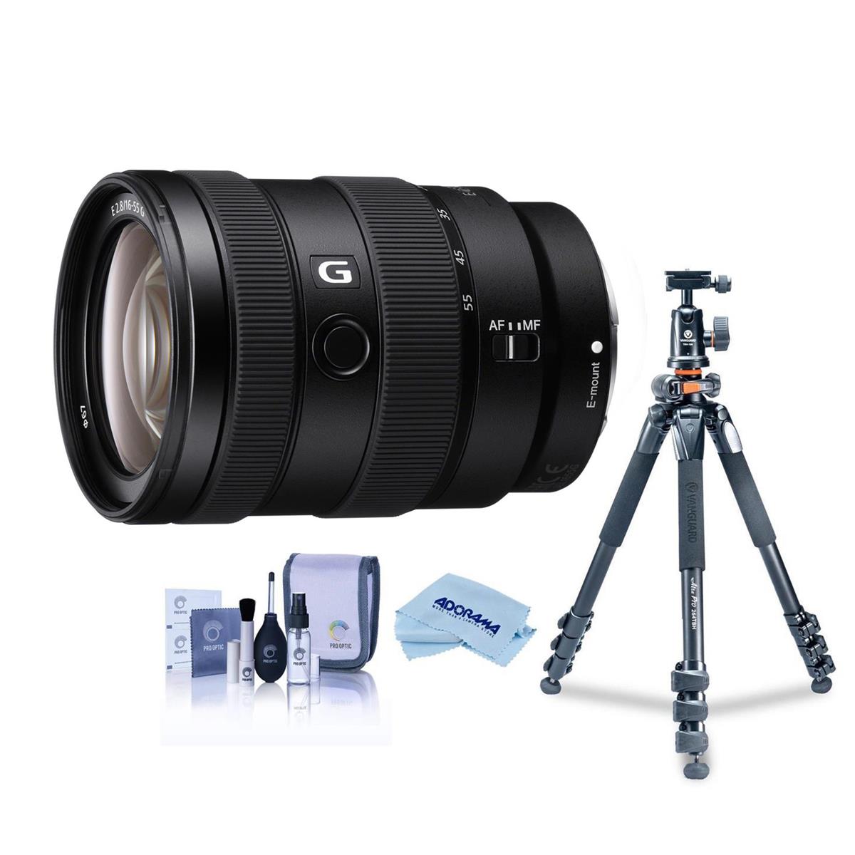 Image of Sony E 16-55mm f/2.8 G Lens with Vanguard Alta Pro 264TBH Tripod Kit