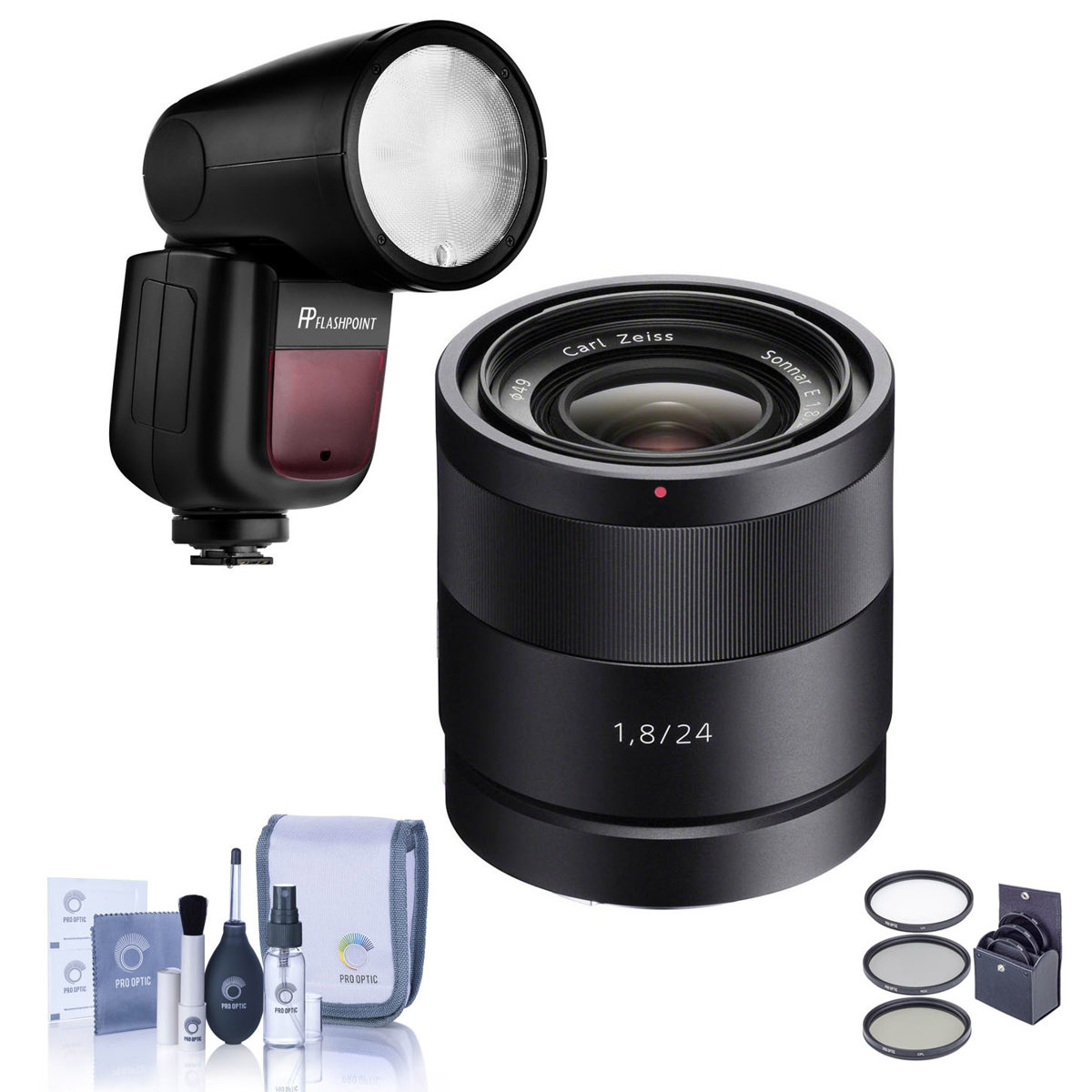 

Sony Sonnar T* E 24mm f/1.8 ZA Lens for Sony E with Zoom Li-on X R2 Flash Kit