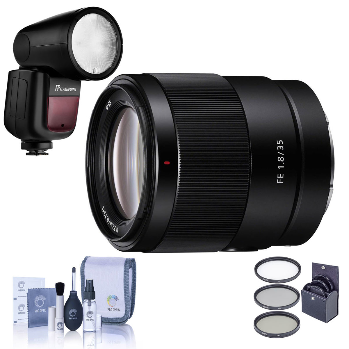 

Sony FE 35mm f/1.8 Lens for Sony E with Flashpoint Zoom Li-on X R2 TTL Flash Kit