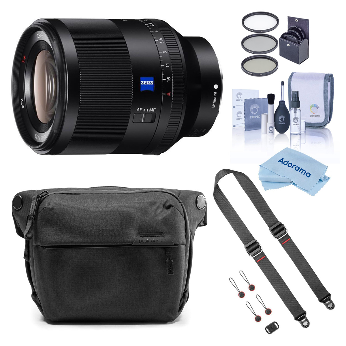 

Sony Planar T* FE 50mm f/1.4 ZA Lens w/Peak Design 6L Everyday Sling V2, Strap