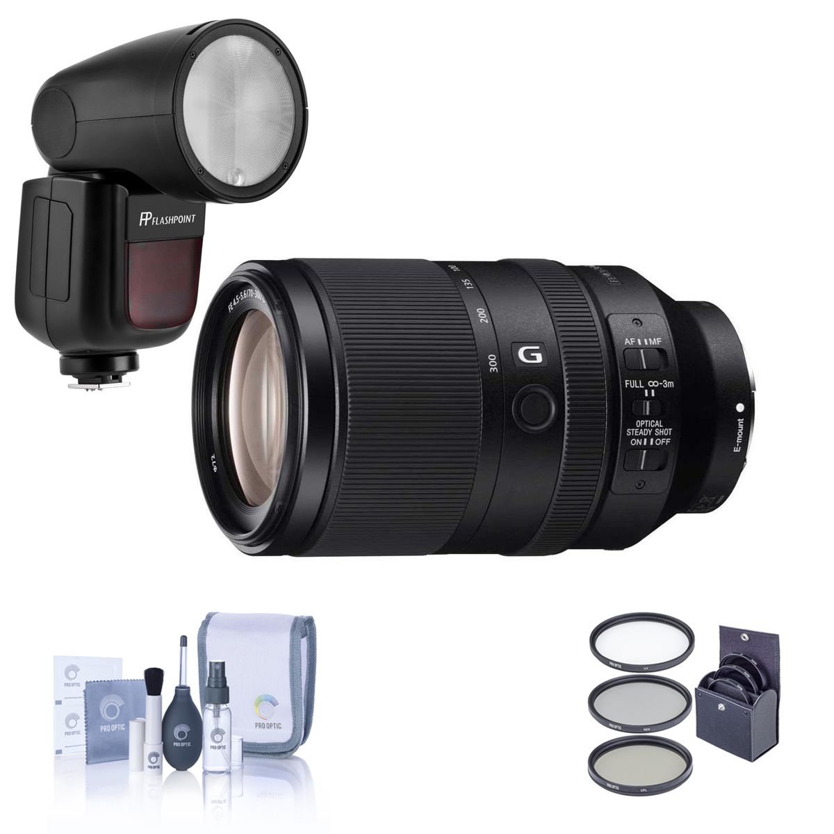 

Sony FE 70-300mm f/4.5-5.6 G OSS Lens for Sony E w/Zoom Li-on X R2 TTL Flash Kit