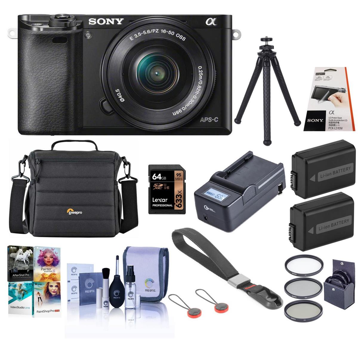 Sony Alpha A6000 Mirrorless with 16-50mm OSS Lens Black and Pro Accessory Kit