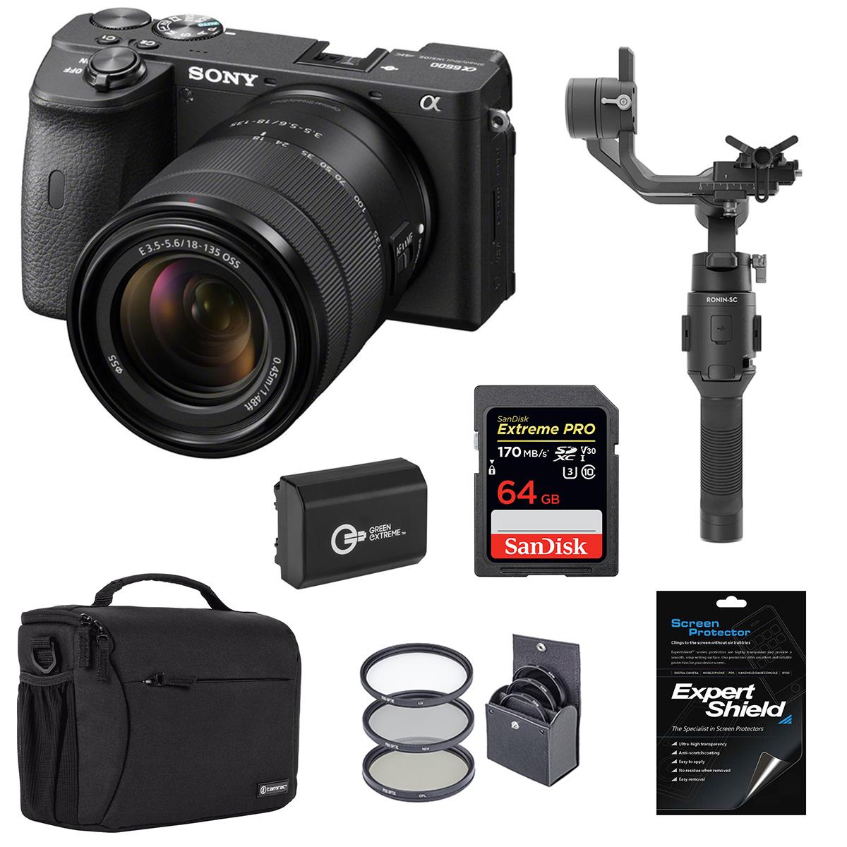 Sony Alpha a6600 Mirrorless Digital Camera with 18-135mm Lens With Gimbal Bundle