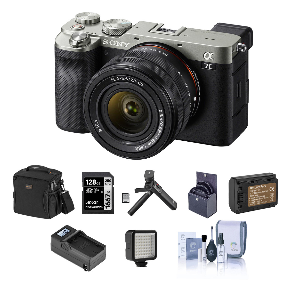 

Sony Alpha 7C Mirrorless Camera with 28-60mm Lens, Silver Vlogger Accessory Kit