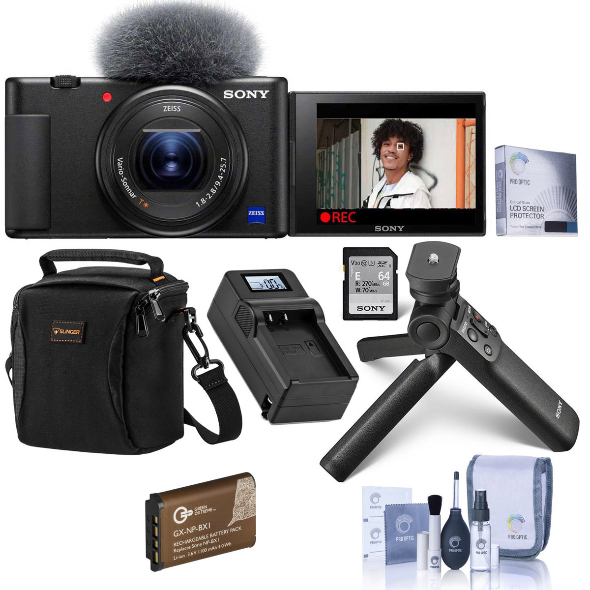 Sony ZV-1 Digital Camera, Black with Vlogger Accessory Kit, Bag, Battery &amp; Acc.