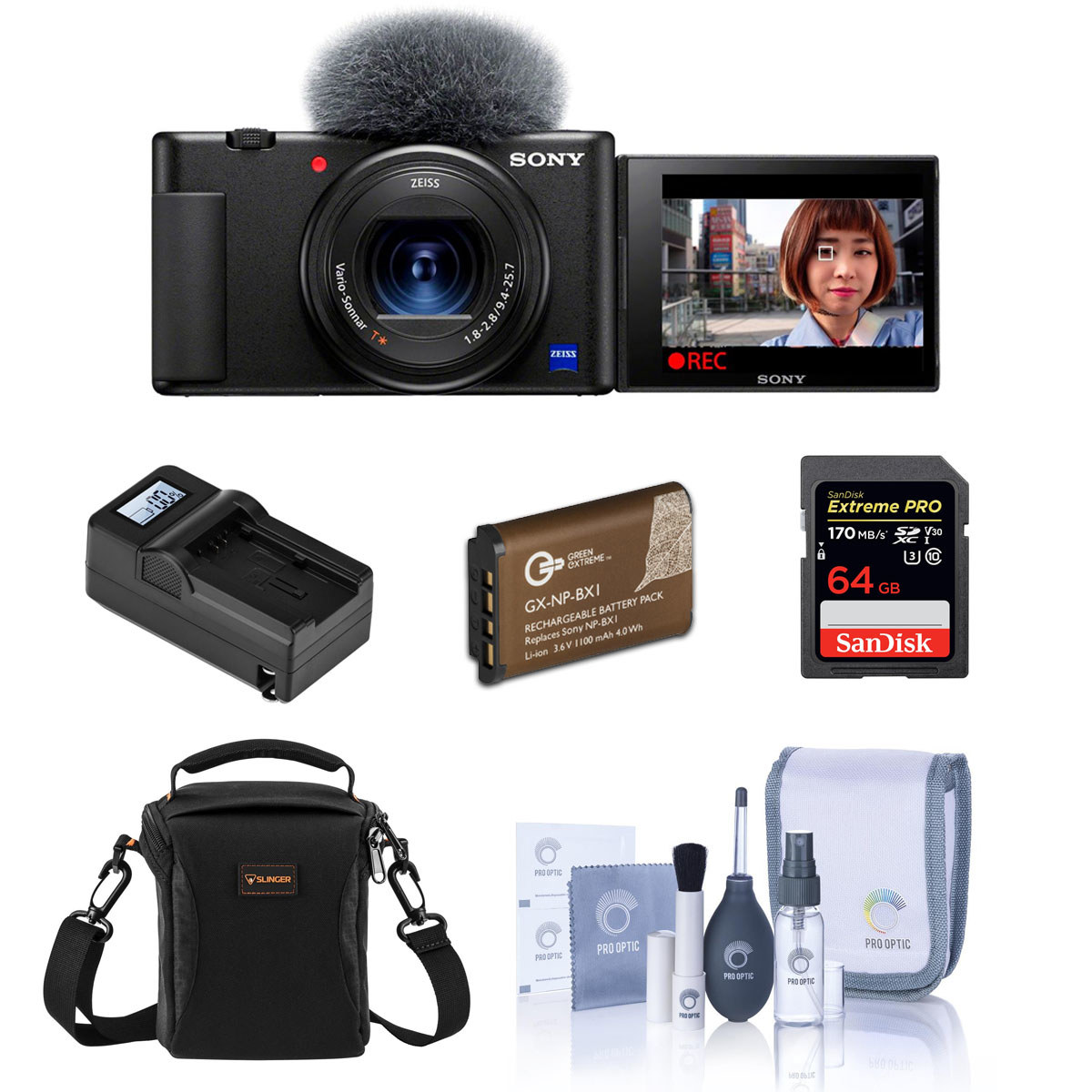 

Sony ZV-1 Compact 4K HD Camera Black Essential Bundle with 64GB Card, Bag & Acc