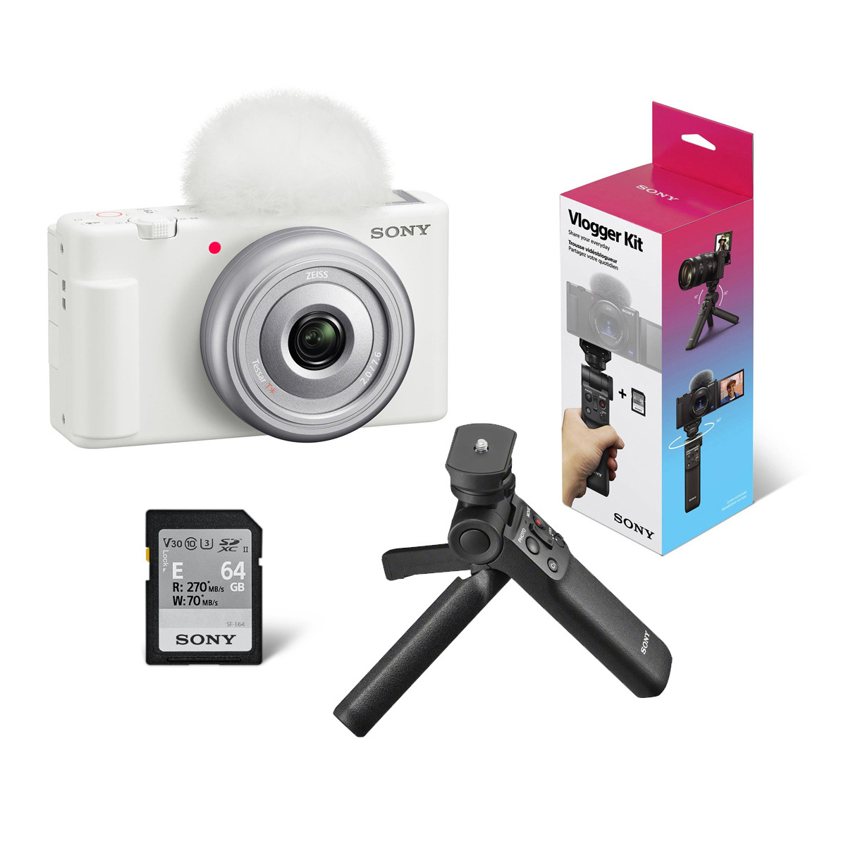 

Sony ZV-1F Vlogging Camera, White with ACCVC1 Vlogger Accessory Kit