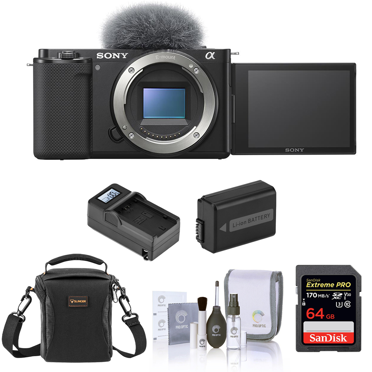 

Sony ZV-E10 Mirrorless Camera Body (Black) with Essential Accessories Kit