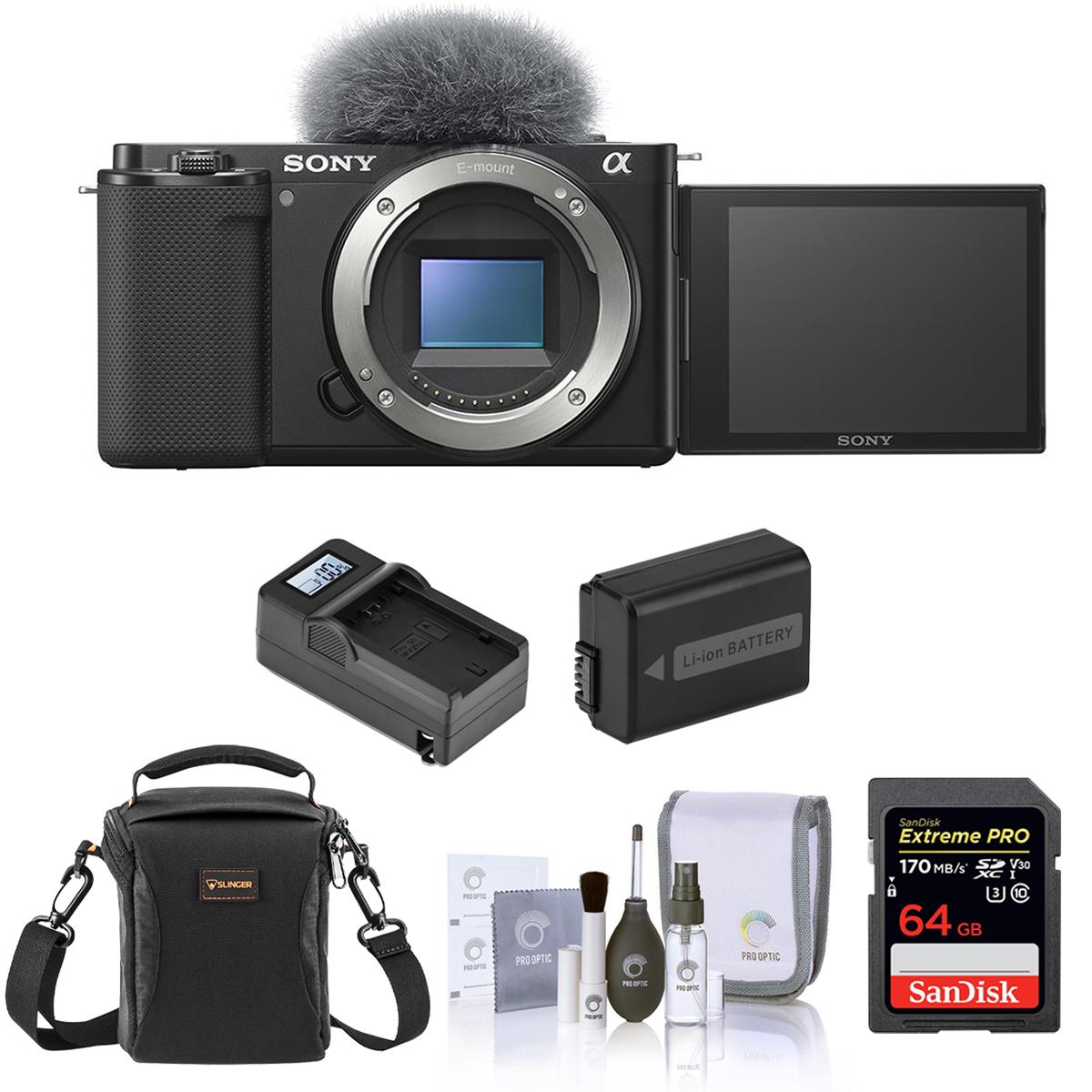 Sony ZV-E10 Mirrorless Camera Body (Black) with Essential Accessories Kit