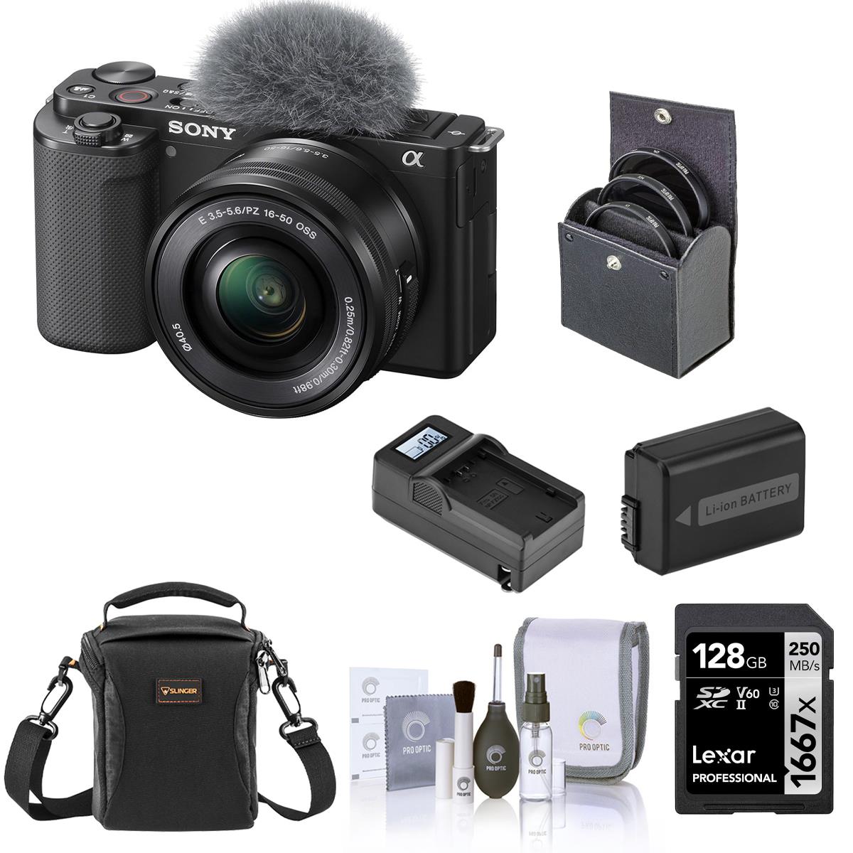 Sony ZV-E10 Mirrorless Camera with 16-50mm Lens (Black) with Essential Acc. Kit