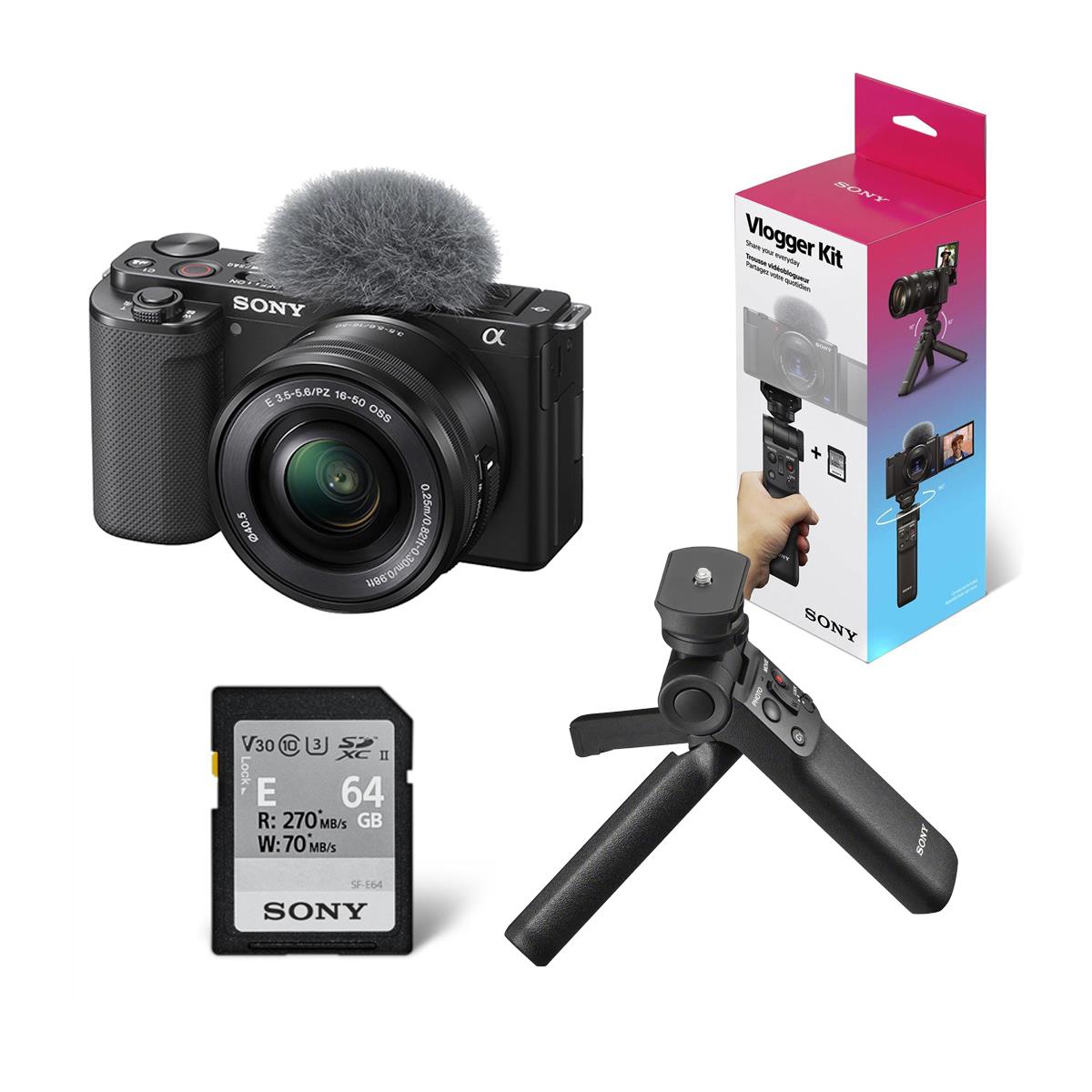 Sony ZV-E10 Mirrorless Camera with 16-50mm Lens (Black) with ACCVC1 Vlogger Kit