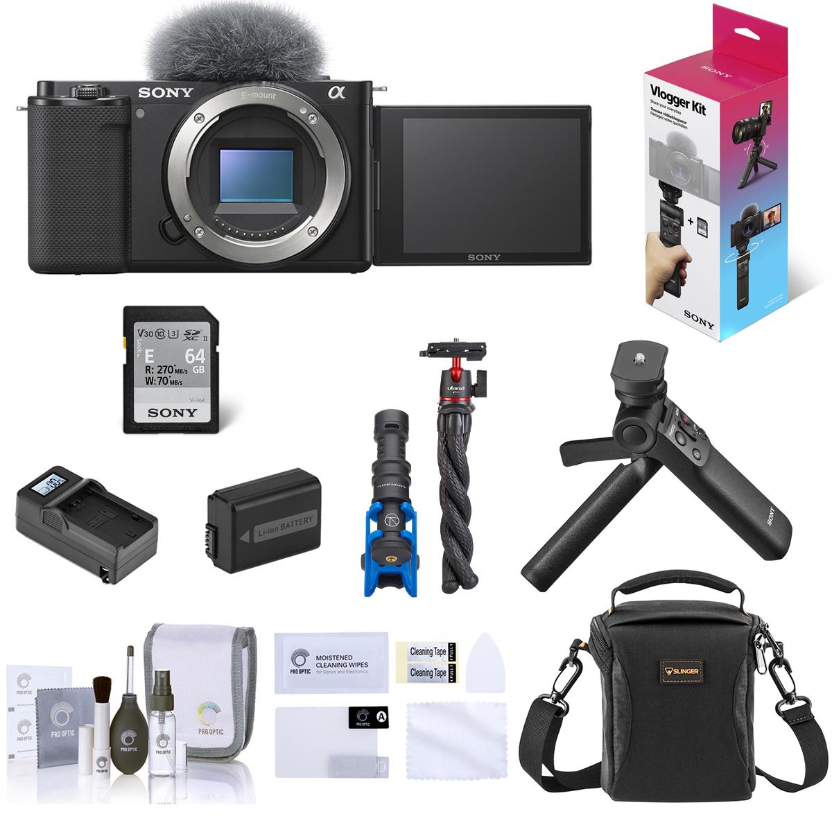 Sony ZV-E10 Mirrorless Camera Body (Black) with Sony Vlogger Kit, Essential Acc.