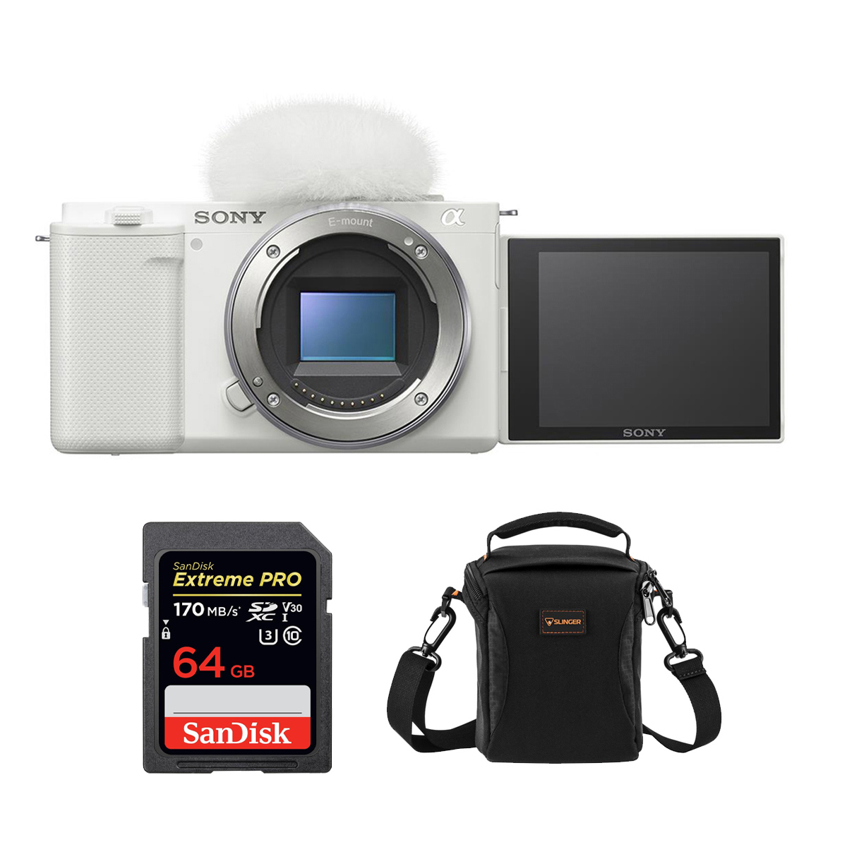 

Sony ZV-E10 Mirrorless Camera Body (White) with Accessories Kit