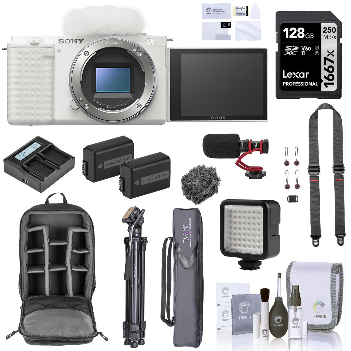 Sony ZV-E10 Mirrorless Camera Body (White) with Complete Accessories Kit