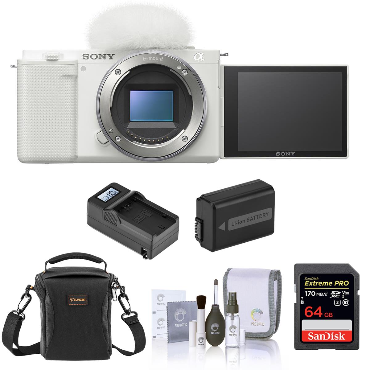 Sony ZV-E10 Mirrorless Camera Body (White) with Essential Accessories Kit