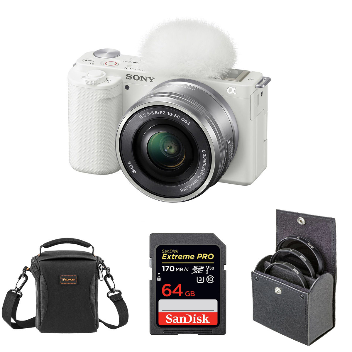 

Sony ZV-E10 Mirrorless Camera with 16-50mm Lens, White, Bundle w/Included Value