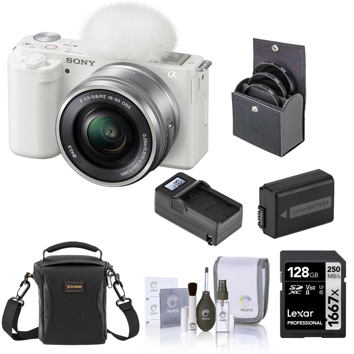 Sony ZV-E10 Mirrorless Camera with 16-50mm Lens (White) with Essential Acc. Kit