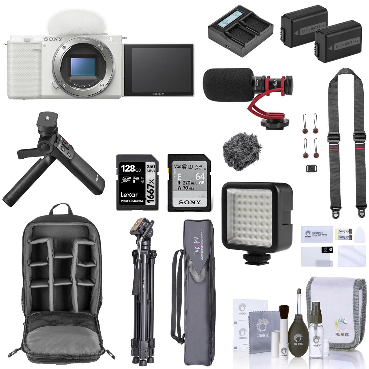 Sony ZV-E10 Mirrorless Camera Body (White) with Sony Vlogger Acc, Complete Kit