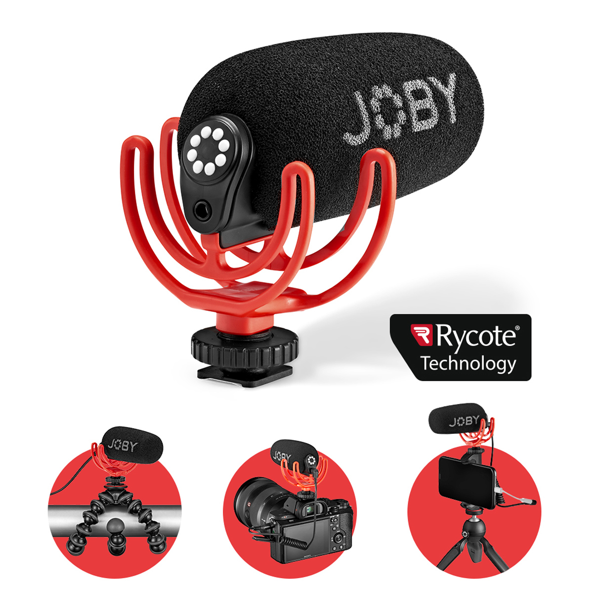 

JOBY Wavo Super Cardioid Portable On-Camera Microphone, Black/Red
