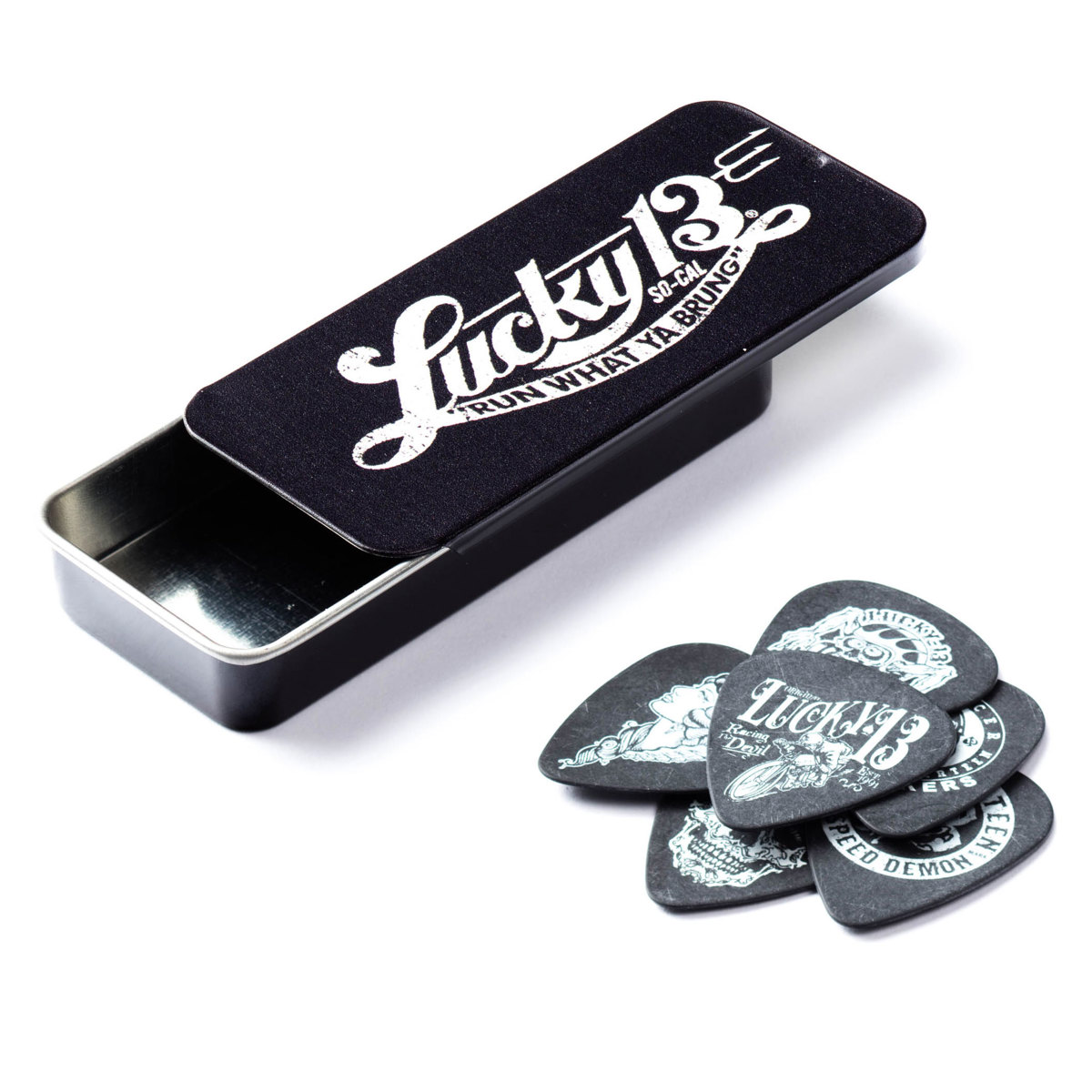 

Dunlop Luck 13 Guitar Picks, .73mm Gauge, Assorted Color, 6-Pack (Tin)