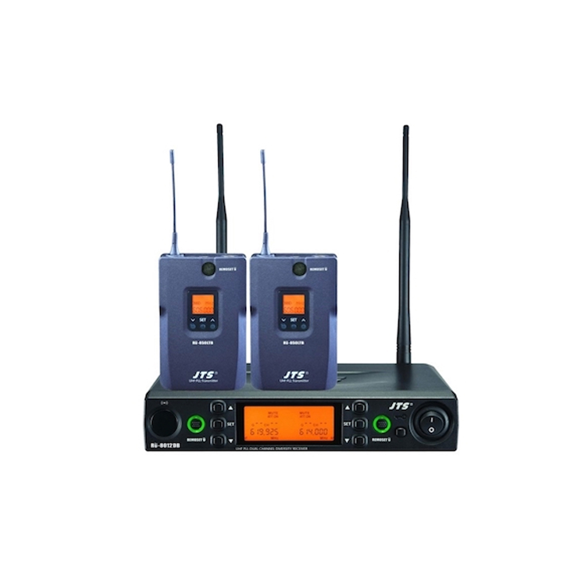 

JTS RU-8012DB UHF PLL 2-Ch Rx with 2x RU-850LTB Bodypack Tx, Lav Mic, 470-960MHz