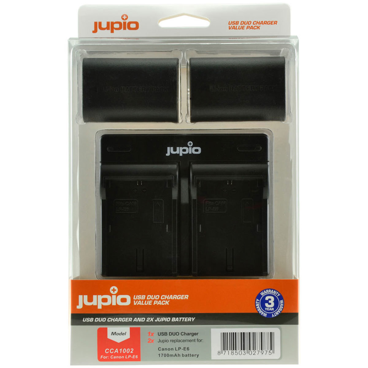 Jupio Value Pack с двумя литий-ионными батареями LP-E6 7,2 В 1700 мАч Двойное зарядное устройство USB