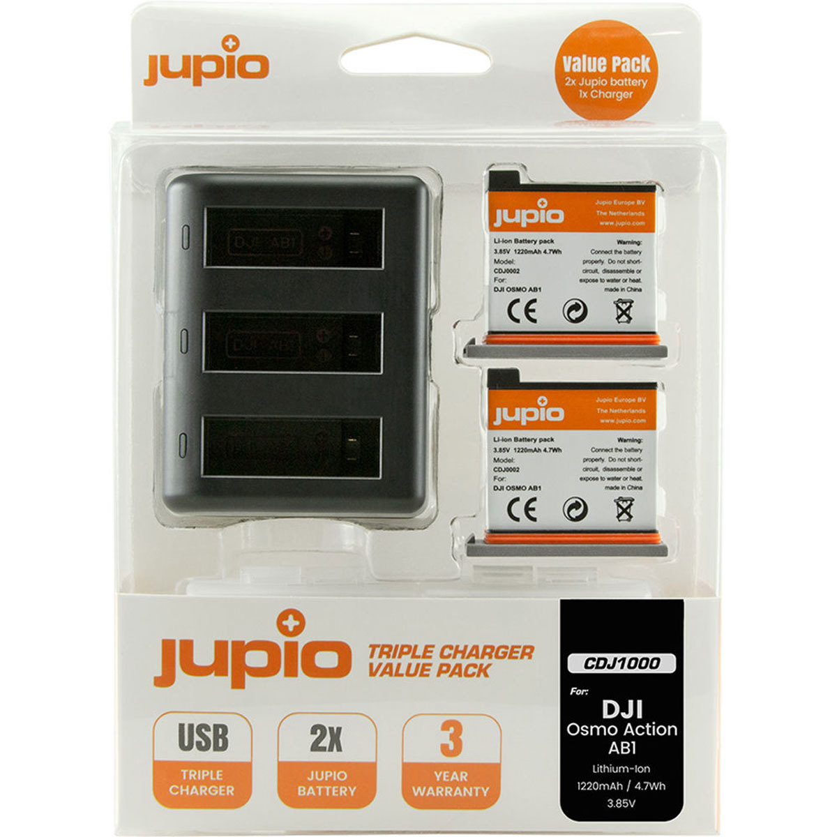 

Jupio Value Pack with 2x AB1 3.85V 1220mAh Li-Ion Battery and USB Triple Charger