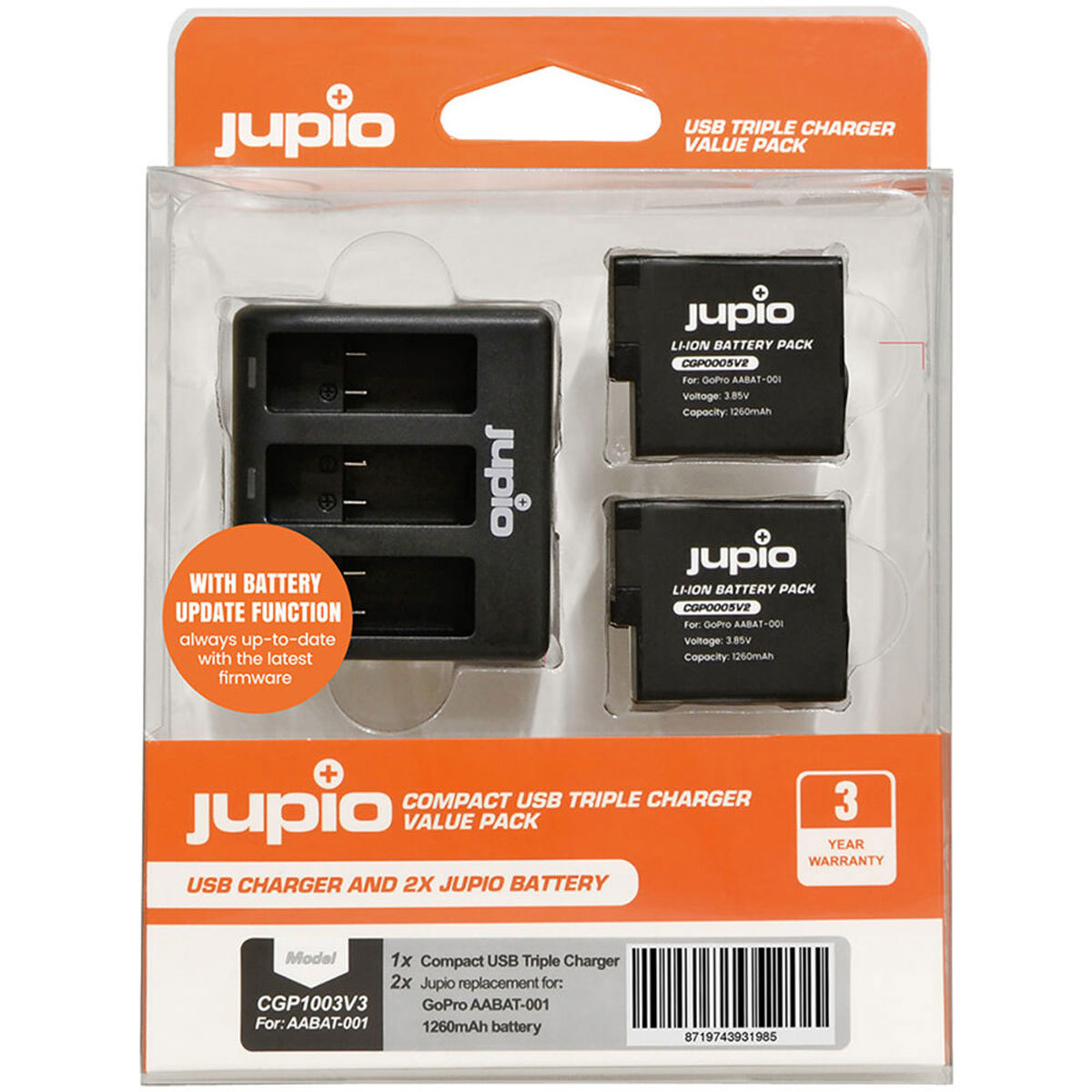 Jupio Value Pack с 2 аккумуляторами AHDBT-501 1260 мАч Компактное тройное зарядное устройство USB