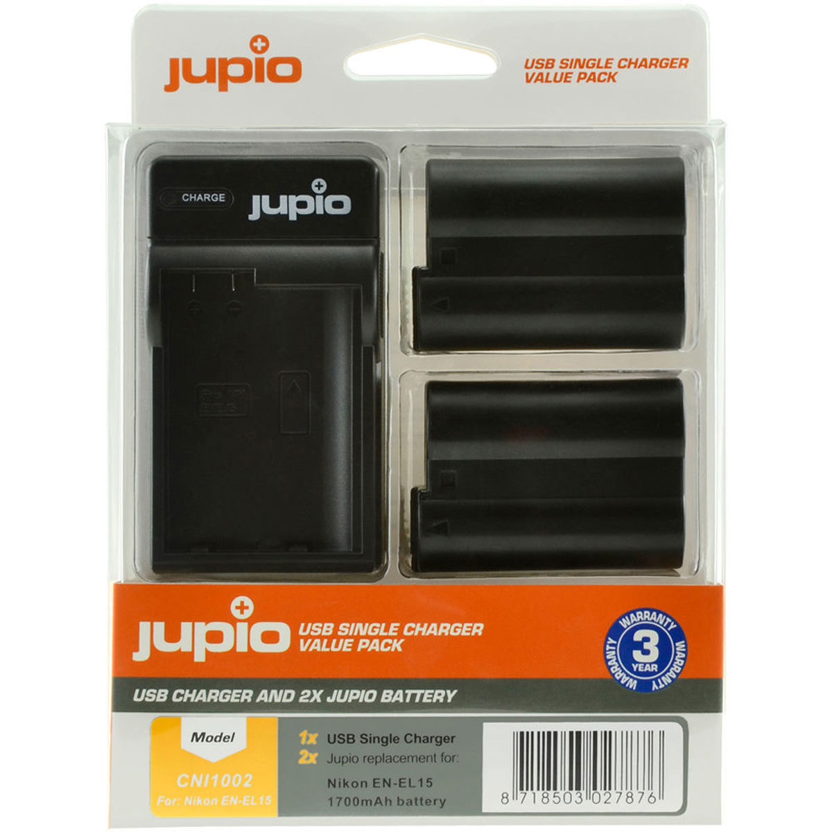 

Jupio Value Pack with 2x EN-EL15(A) 1700mAh Li-Ion Battery & USB Single Charger