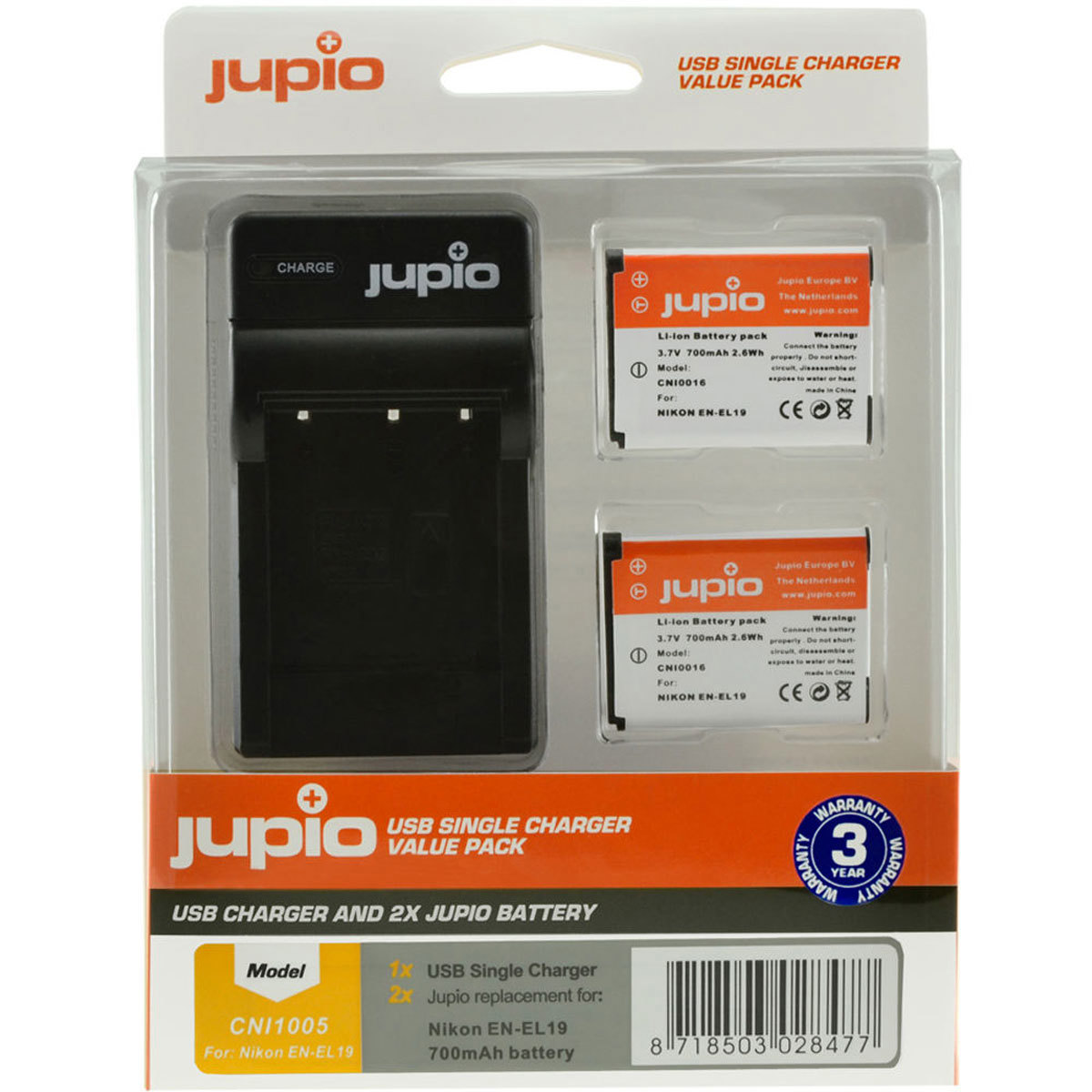 Image of Jupio Value Pack with 2x EN-EL19 3.7V 1700mAh Lithium-Ion Battery &amp; USB Charger