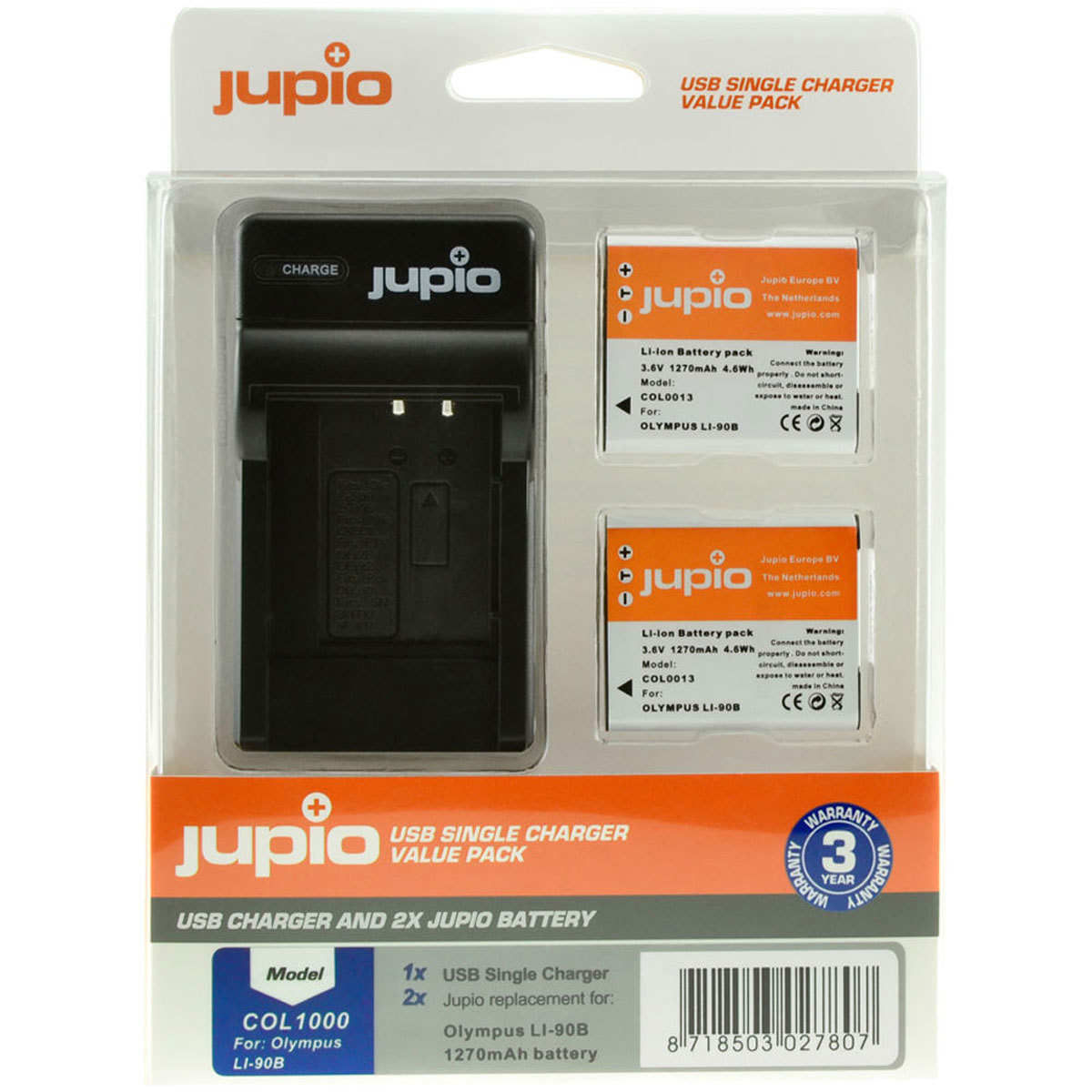 Image of Jupio Value Pack with 2x Li-90B/Li-92B 3.7V 1270mAh Li-Ion Battery &amp; USB Charger