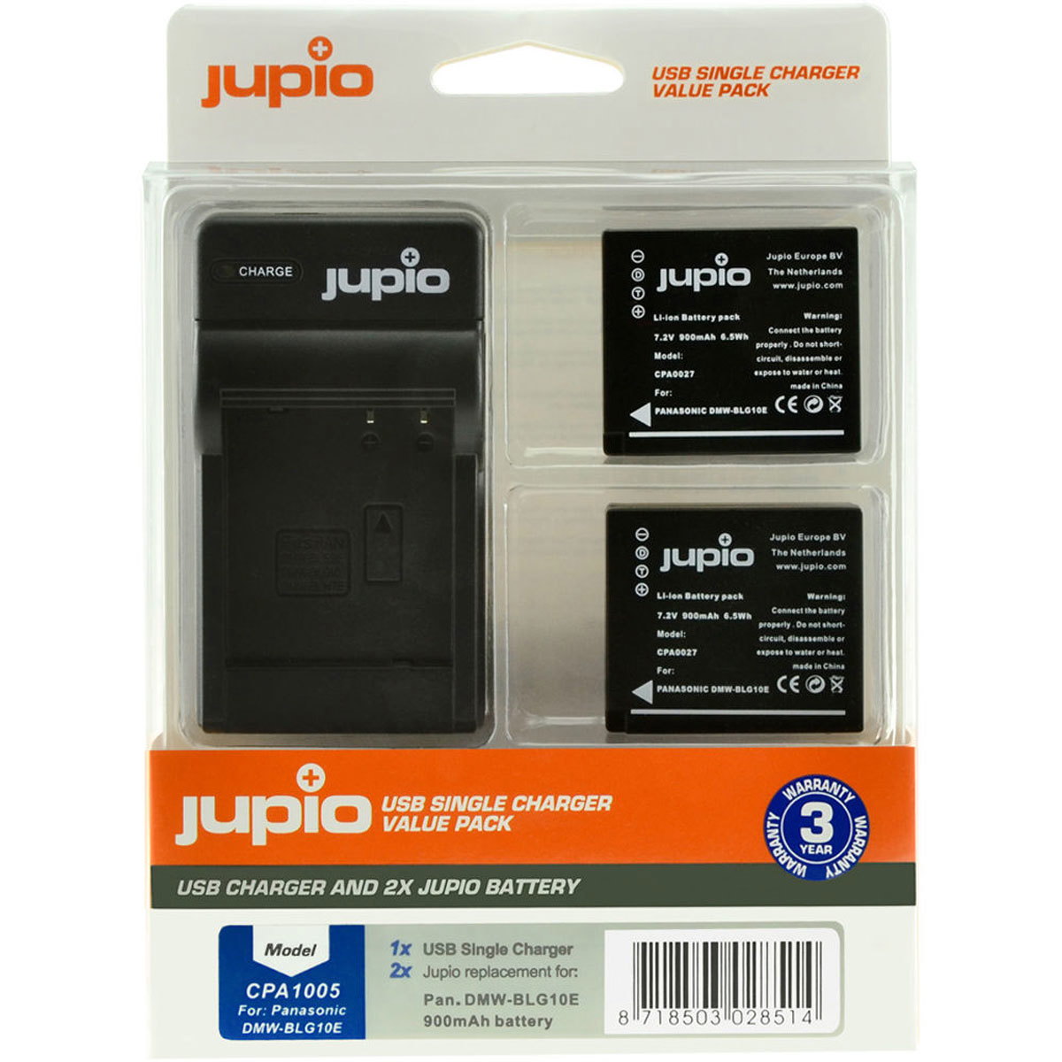 Пакет Jupio Value Pack с 2 литий-ионными аккумуляторами DMW-BLG10, 7,2 В, 900 мАч, зарядным устройством USB