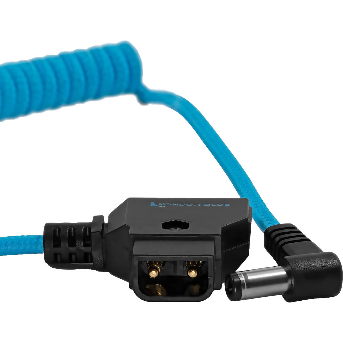 

Kondor Blue D-Tap to DC Barrel Right-Angle Coiled Cable, 5.5x2.5mm, Blue