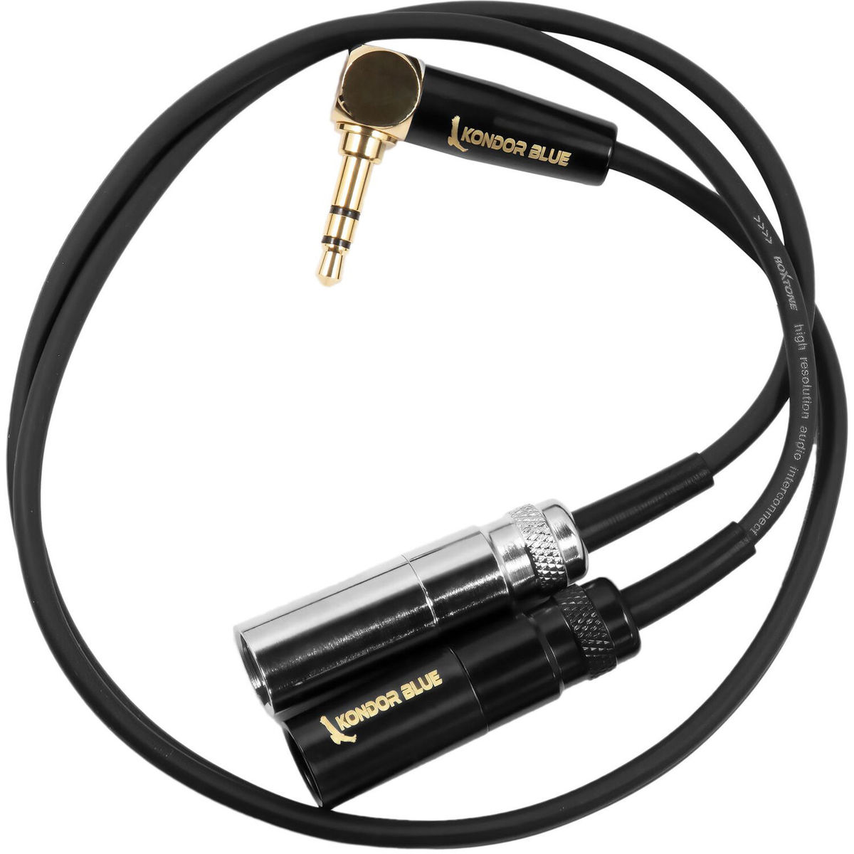 Kondor Blue Dual Mini XLR to Right Angle 3.5mm Stereo TRS Channel Splitter