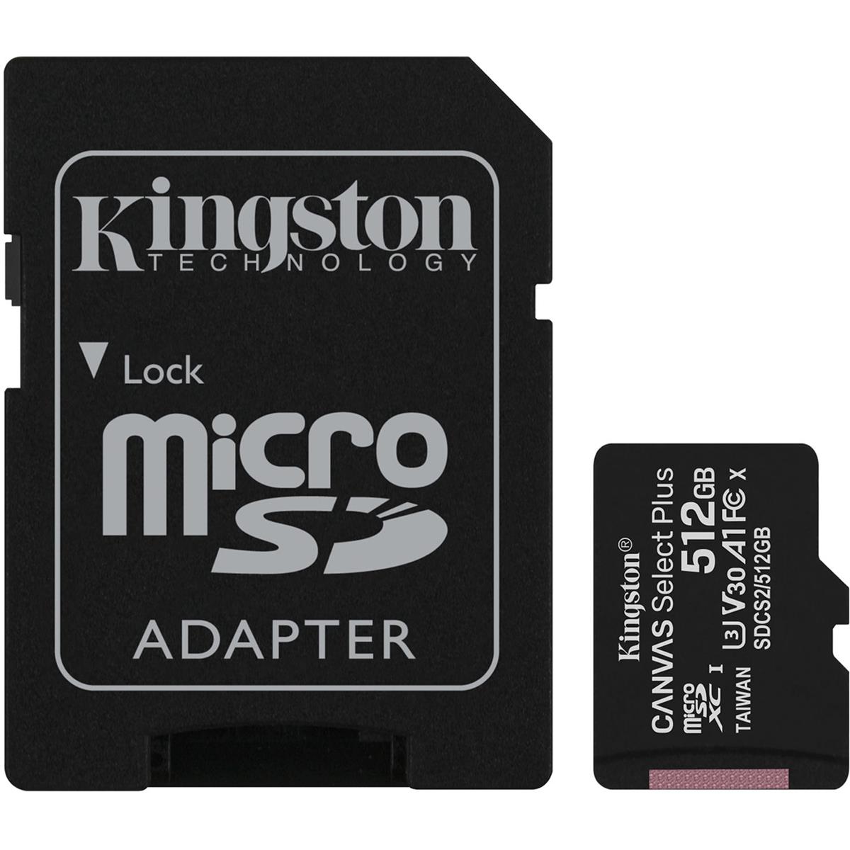 

Kingston Technology Canvas Select Plus 512GB microSDXC Memory Card w/ SD Adapter