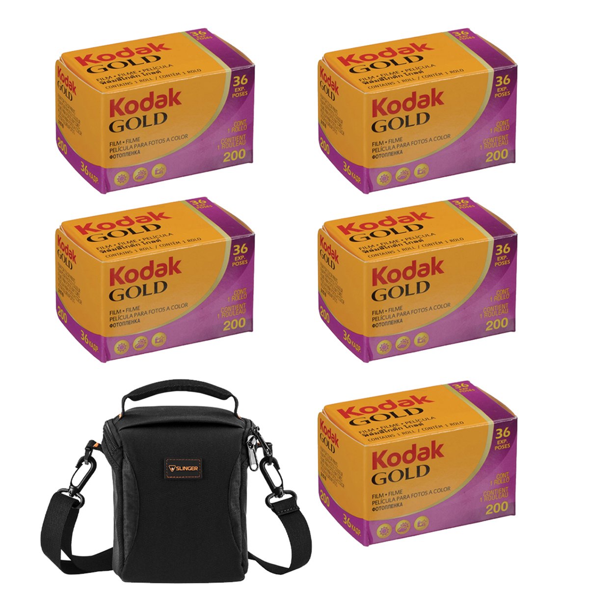 

Kodak KODAK Kodacolor Gold 200 35mm Color Negative Roll Film, 5-Pack with Shoulder Bag