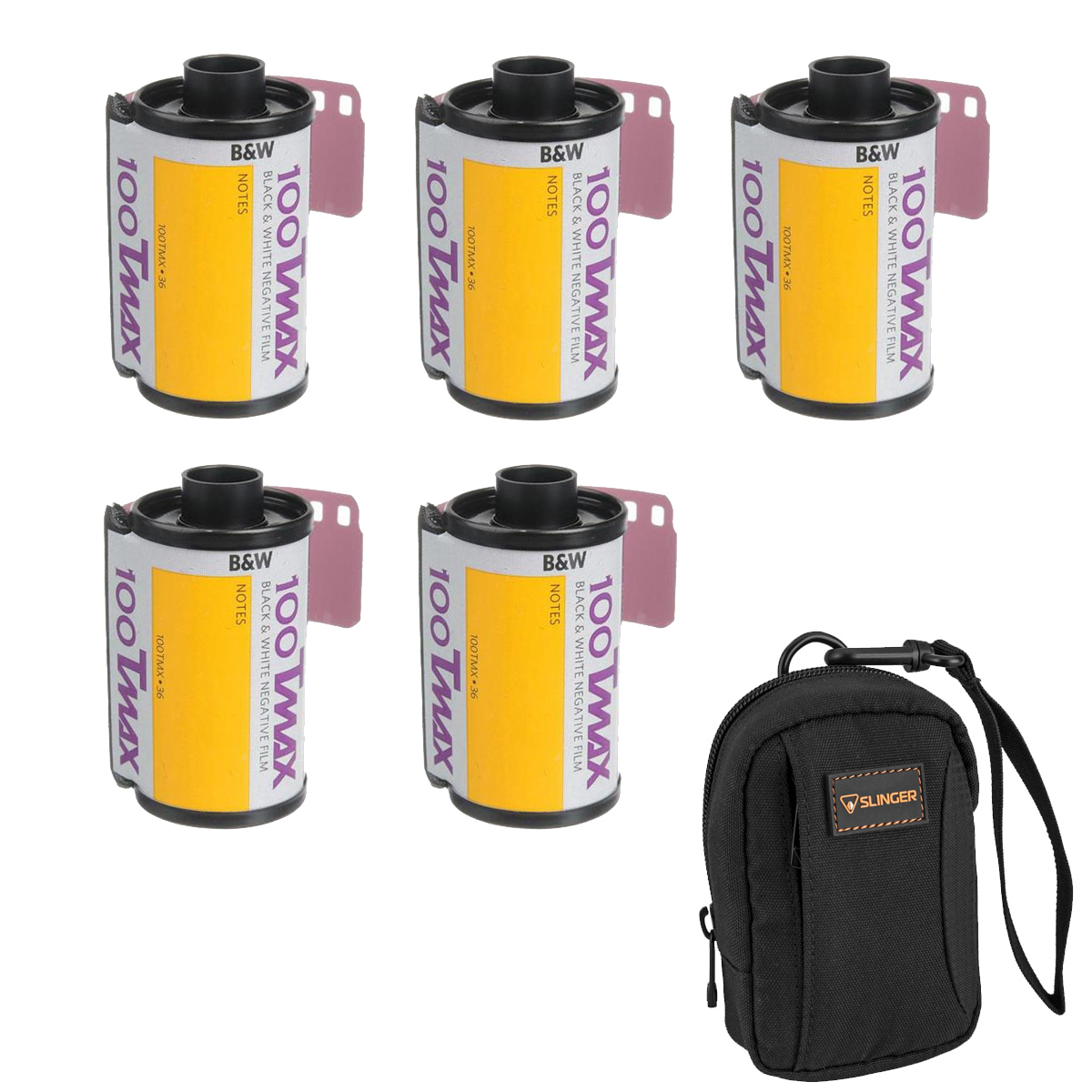 

Kodak T-Max 100 Black & White 35mm Negative Roll Film, 5-Pack, with Camera Bag