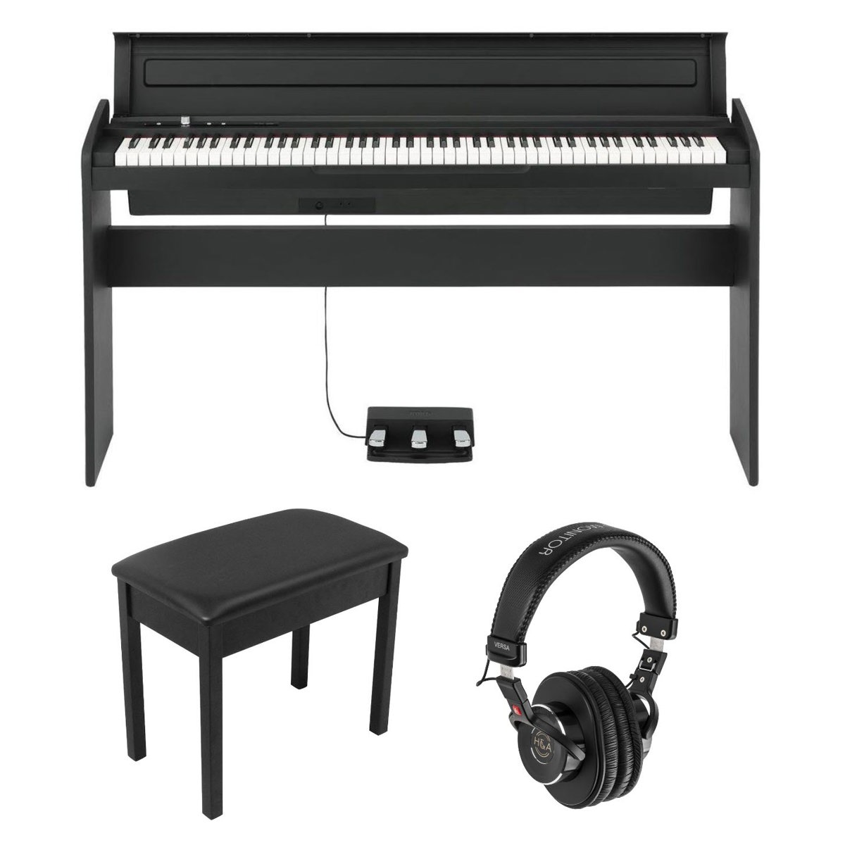 

Korg LP-180 88 Keys Digital Piano, Black With Style Bench, Black/ H&H Headphones