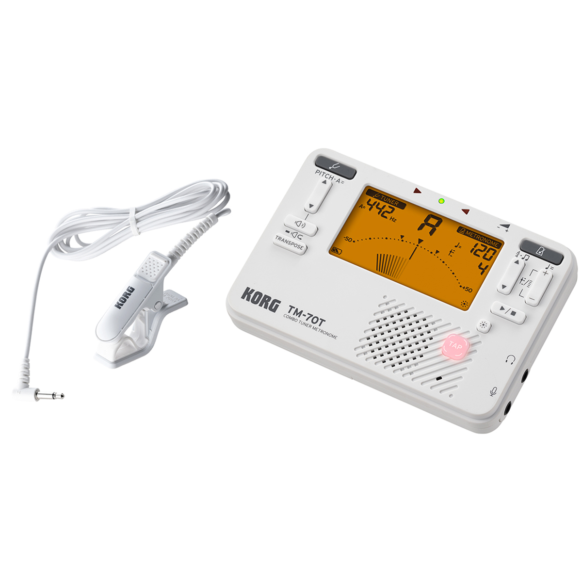 

Korg TM-70T Tuner & Metronome with CM-400 Clip-On Contact Microphone Combo Pack White