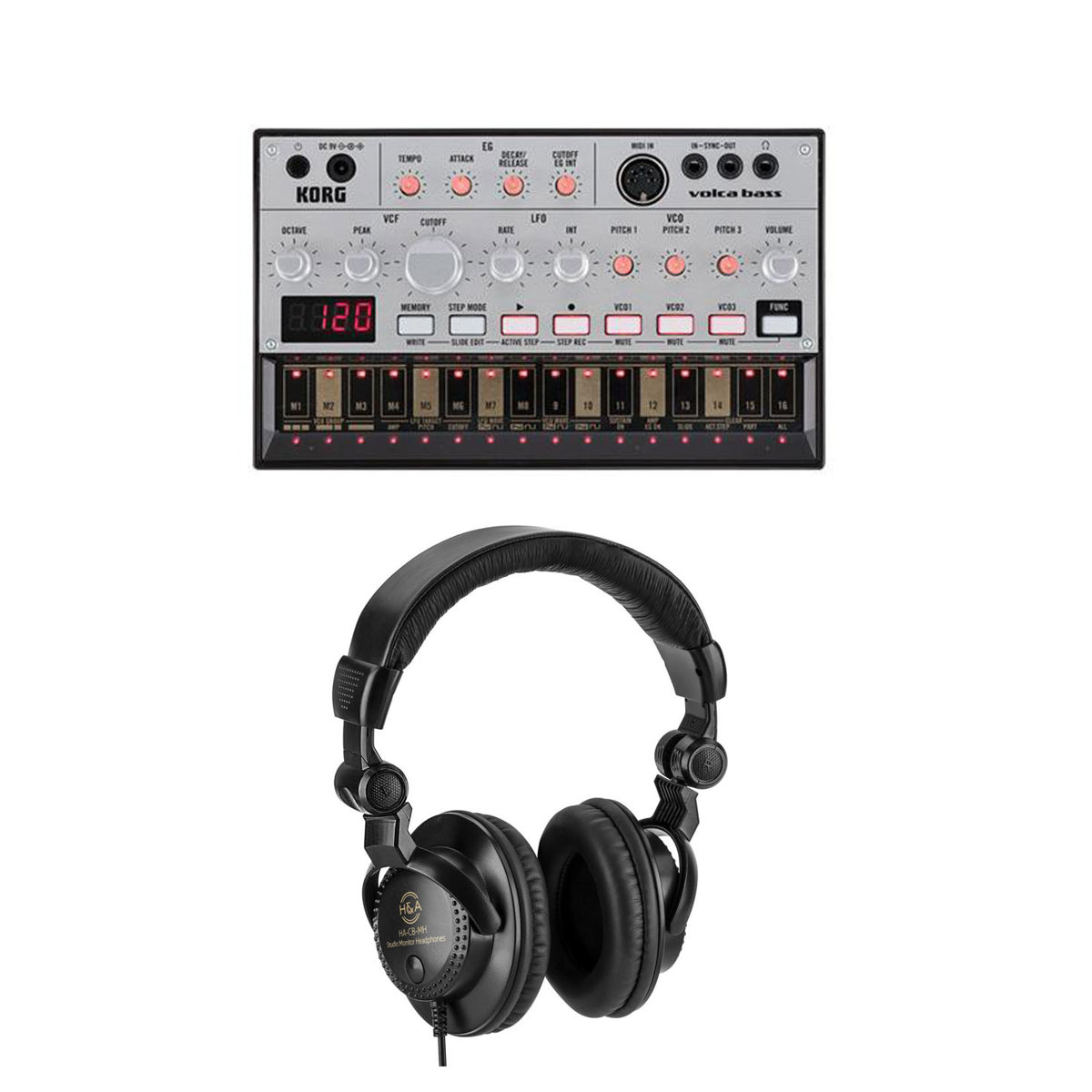 Image of Korg Volca Analog Bass Machine Synthesizer with Headphones