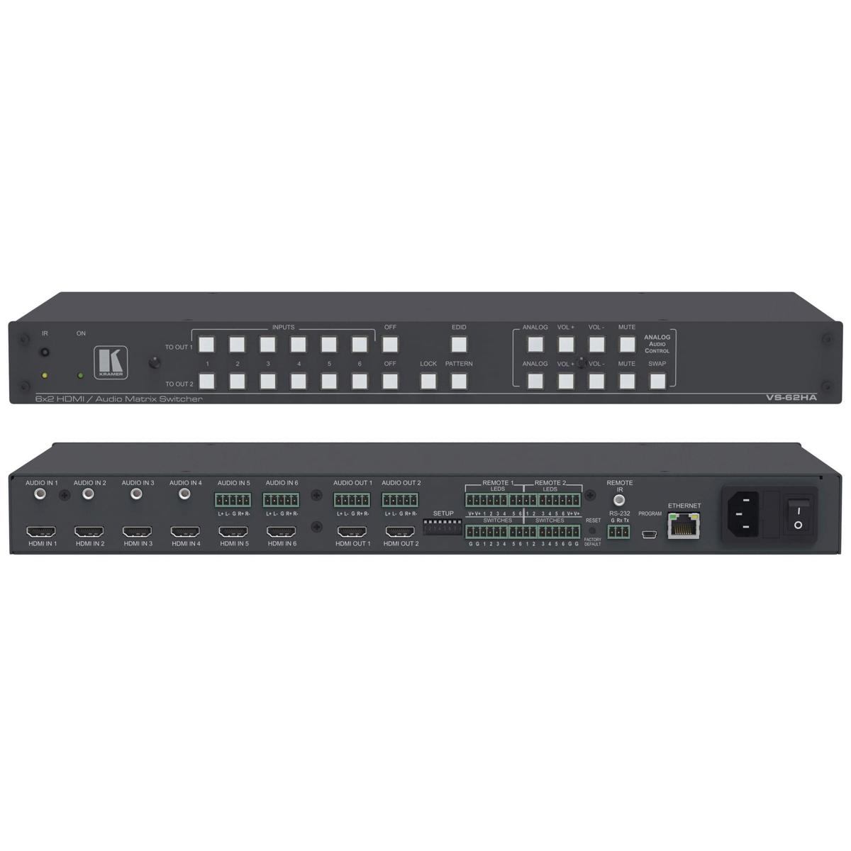 

Kramer Electronics VS-62HA 6x2 4K UHD HDMI/Audio Automatic Matrix Switcher