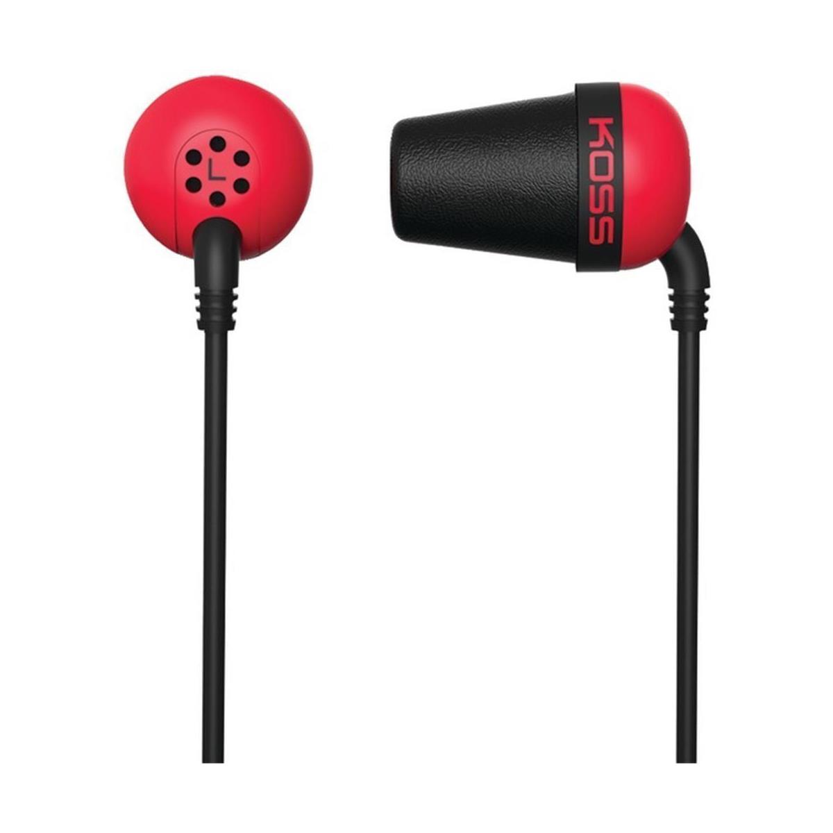 

Koss Plug Earbud Noise Isolating Headphones with Memory Foam Cushions, Red