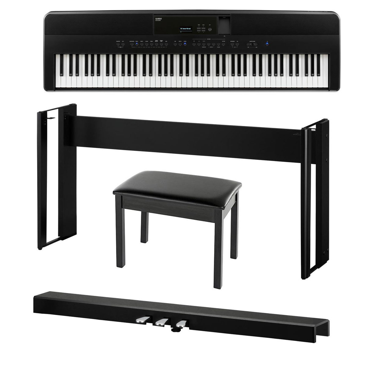 

Kawai ES520 88-Key Portable Digital Piano, Black with Stand, Pedal Bar, Bench