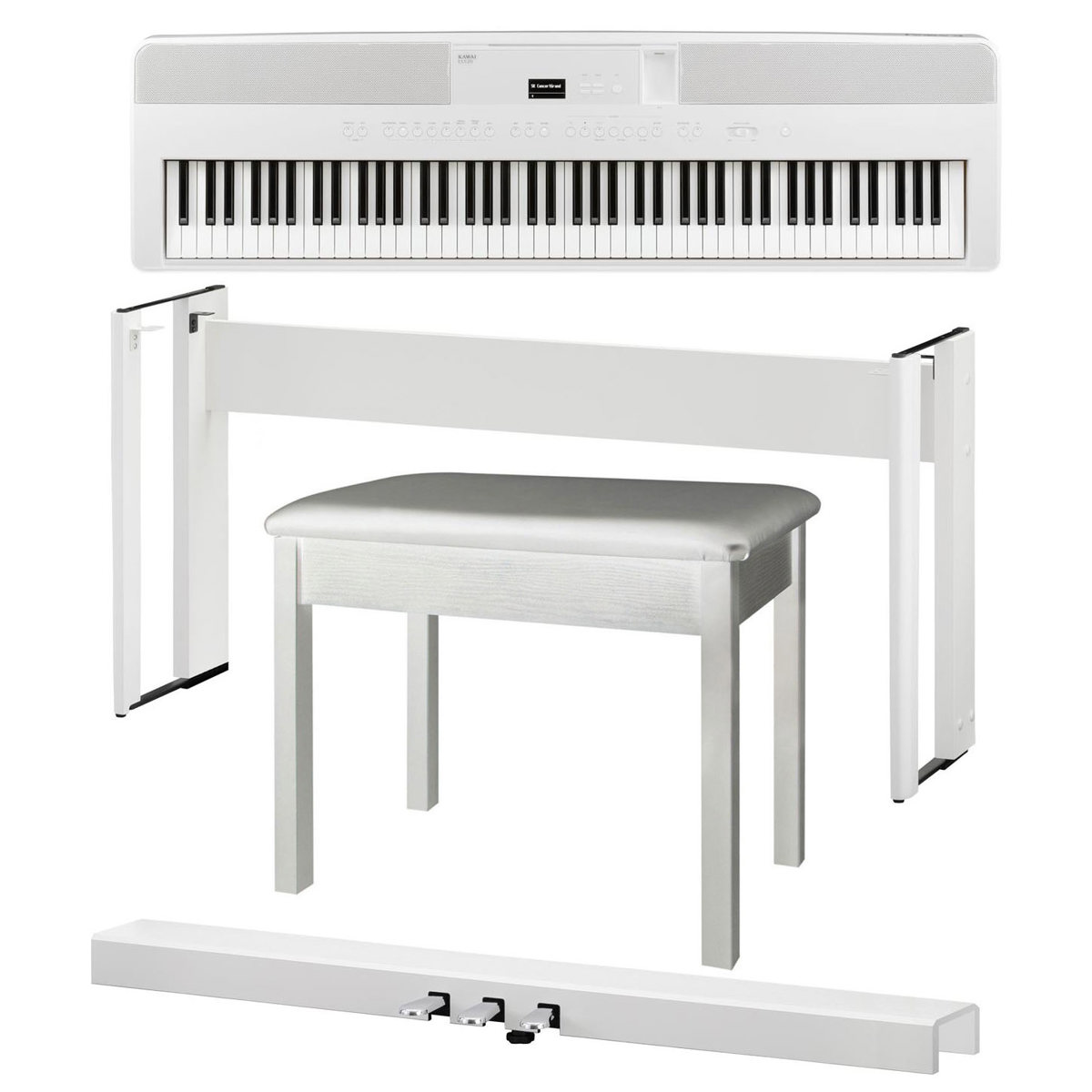 

Kawai ES520 88-Key Portable Digital Piano, White with Stand, Pedal Bar, Bench